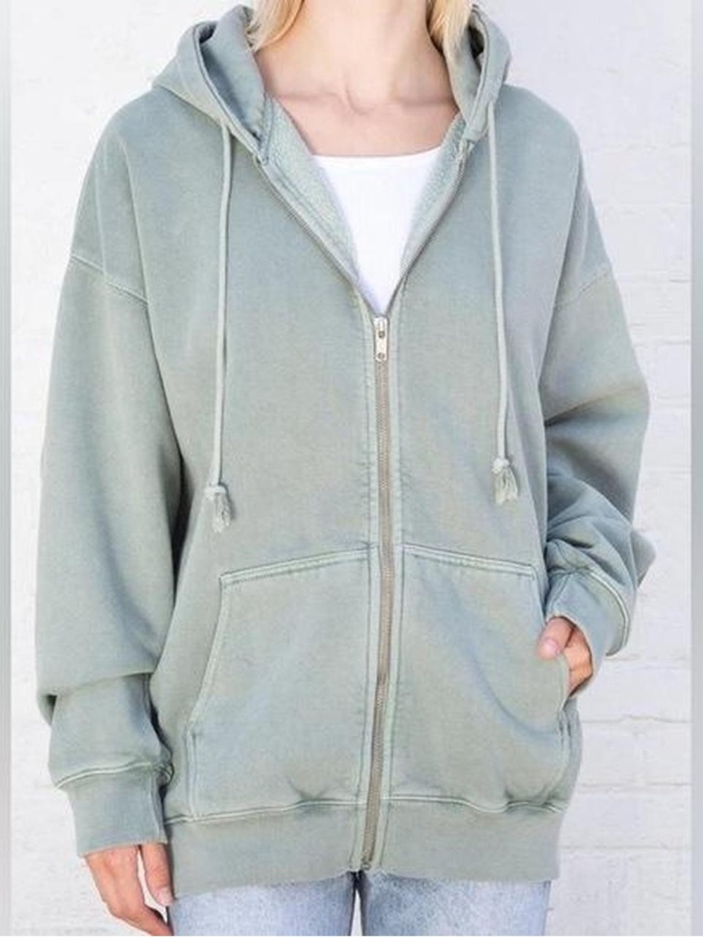 BRANDY MELVILLE Christy Zip Up Hoodie One Size Light Green
